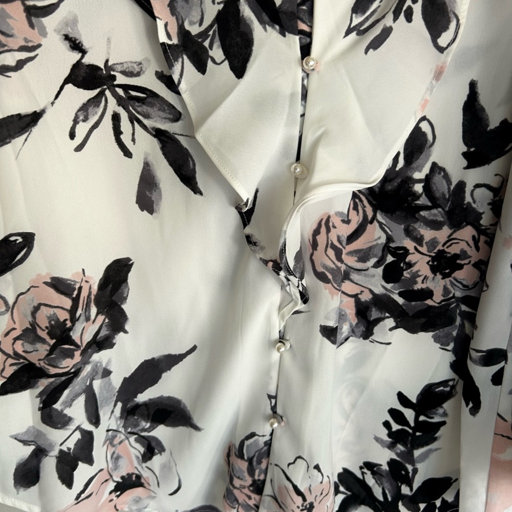 KARL LAGERFELD Edwardian Floral Romantic Poet Ruffle 3/4 Sleeve Blouse Top Sz M - Picture 5 of 15